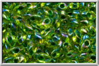 LMA-0341, MIYUKI Long Magatamas, 4x7mm, chartreuse, trans., green-ld., AB, 80 Stk.