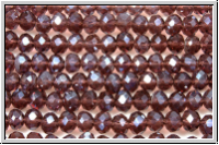 chin. Kristallschliffperle, Rondell, 3x4mm, amethyst, smoke, trans., luster, 1 Strang