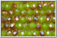 chin. Kristallschliffperle, Rondell, 4x6mm, lime, opal, half lt. copper, 1 Strang