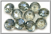 chin. Kristallschliffperle, Rondell, 8x10m, crystal, trans., blue lagoon luster, 10 Stk.
