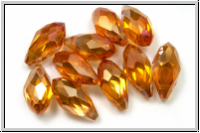 chin. Kristallschliffperle, Drop, 6x12 , crystal, trans., full apricot luster, 10 Stk.