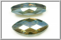 chin. Kristallschliffperle, Horse Eye, 25x12x8mm , crystal, trans., dk. green shade, 1 Stk.