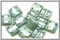 4-Loch-FixerBeads, vertikal, 8x8mm, white, op., green marbled, 12 Stk.