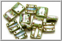 4-Loch-FixerBeads, vertikal, 8x8mm, white, op., blue/brown marbled, 12 Stk.