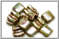 2-Loch-FixerBeads, horizontal, 8x8mm, white, op., blue/brown marbled, 12 Stk.