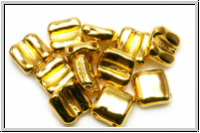 2-Loch-FixerBeads, horizontal, 8x8mm, crystal, trans., full 24kt gold plated, 12 Stk.