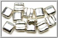 2-Loch-FixerBeads, horizontal, 8x8mm, crystal, trans., full sterling silver plated, 12 Stk.