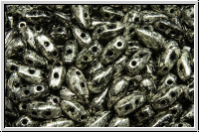 DropDuo-Beads, 3x6mm, black, op., antique chrome, 50 Stk.