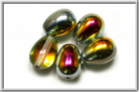 B�hm. Glasperle, Tropfen, l�ngs gebohrt, 11x8mm, crystal, trans., half marea, 5 Stk.