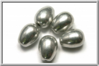B�hm. Glasperle, Tropfen, l�ngs gebohrt, 11x8mm, crystal, trans., full silver, 5 Stk.