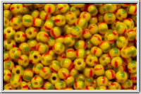 PR-11-83590, PRECIOSA Rocailles, 11/0, yellow, op., 2 green and 2 red stripes, 20g