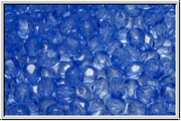 B�hm. Glasschliffperle, PRECIOSA, feuerpol., 4mm, crystal, trans., sapphire (dyed), 50 Stk.