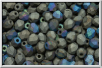 B�hm. Glasschliffperle, PRECIOSA, feuerpol., 4mm, crystal, trans., glittery graphite, matte, 50 Stk.