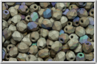 B�hm. Glasschliffperle, PRECIOSA, feuerpol., 4mm, crystal, trans., glittery argentic, matte, 50 Stk.