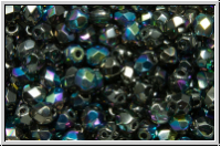 B�hm. Glasschliffperle, PRECIOSA, feuerpol., 4mm, crystal, trans., glittery graphite, 50 Stk.