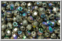 B�hm. Glasschliffperle, PRECIOSA, feuerpol., 4mm, crystal, trans., glittery argentic, 50 Stk.