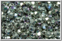 B�hm. Glasschliffperle, PRECIOSA, feuerpol., 4mm, crystal, trans., glittery silver, 50 Stk.