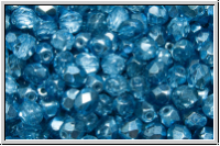 B�hm. Glasschliffperle, PRECIOSA, feuerpol., 4mm, crystal, trans., half labrador solgel blue, 50 Stk.