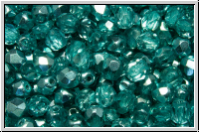 B�hm. Glasschliffperle, PRECIOSA, feuerpol., 4mm, crystal, trans., half labrador solgel turquoise, 50 Stk.