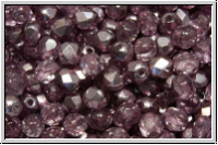 B�hm. Glasschliffperle, PRECIOSA, feuerpol., 4mm, crystal, trans., half labrador solgel violet, 50 Stk.