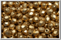 B�hm. Glasschliffperle, PRECIOSA, feuerpol., 4mm, gold, met., satin, 50 Stk.