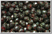 B�hm. Glasschliffperle, feuerpol., 4mm, garnet, opal, silver picasso, 50 Stk.