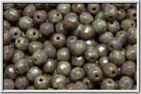 B�hm. Glasschliffperle, feuerpol., 4mm, lavender, dk, op., silver picasso, 50 Stk.