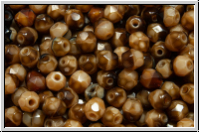 B�hm. Glasschliffperle, feuerpol., 4mm, brown roughly fluted, overlay, 50 Stk.