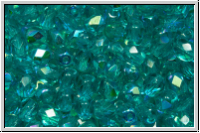 B�hm. Glasschliffperle, feuerpol., 4mm, turquoise, dk., trans., AB, 50 Stk.