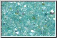 B�hm. Glasschliffperle, feuerpol., 4mm, aqua, lt., trans., AB, 50 Stk.