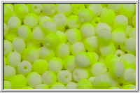 B�hm. Glasschliffperle, feuerpol., 4mm, white, op., half neon yellow, matte, 50 Stk.