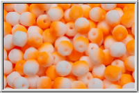 B�hm. Glasschliffperle, feuerpol., 4mm, white, alabaster, half neon orange, matte, 50 Stk.