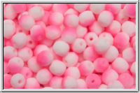 B�hm. Glasschliffperle, feuerpol., 4mm, white, alabaster, half neon pink, matte, 50 Stk.