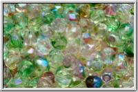 B�hm. Glasschliffperle, feuerpol., 4mm, green/brown-Multi Mix, trans., AB, 50 Stk.