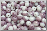 b�hm. Glasperle, rund, 4mm, white/violet, op., 50 Stk.