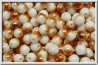 b�hm. Glasperle, rund, 4mm, white, alabaster, half copper luster, 50 Stk.
