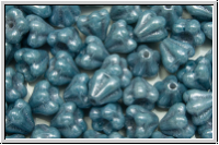 B�hm. Glasperle, Flower "Baby Bells", 6x6mm, white, op., blue/grey marbled, 25 Stk.