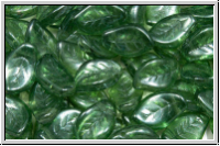 Bl�tter, 9x14mm, gewellt, side-drilled, crystal, trans., seafoam luster, 10 Stk.