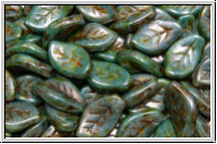 Bl�tter, 9x14mm, gewellt, side-drilled, white, op., blue/brown marbled, 10 Stk.