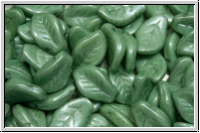 Bl�tter, 9x14mm, gewellt, side-drilled, white, op., green marbled, 10 Stk.