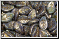 Bl�tter, 9x14mm, gewellt, side-drilled, white, op., lila bronze luster, 10 Stk.