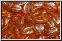 Bl�tter, 9x14mm, gewellt, side-drilled, crystal, trans., half copper luster, 10 Stk.