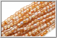b�hm. Glasperle, rund, 2mm, crystal, trans., orange AB, 1 Strang