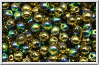 b�hm. Glasperle, rund, 4mm, crystal, trans., glittery amber, 50 Stk.