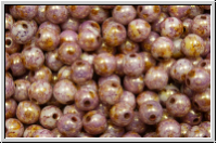b�hm. Glasperle, rund, 4mm, white, op., lila gold luster, 50 Stk.