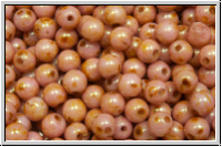 b�hm. Glasperle, rund, 4mm, white, op., rose gold marbled, 50 Stk.