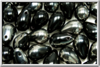 Drop Beads, 6x9mm, black, op., half chrome, 20 Stk.
