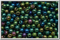 b�hm. Glasperle, rund, 3mm, green, met., iris., 50 Stk.