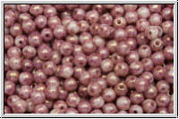 b�hm. Glasperle, rund, 3mm, white, op., lila marbled, 50 Stk.
