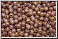 b�hm. Glasperle, rund, 3mm, white, op., lavender marbled, 50 Stk.